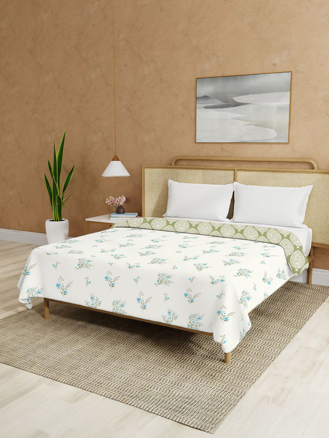 URBAN SPACE Blue Floral Summer Double Bed Dohar