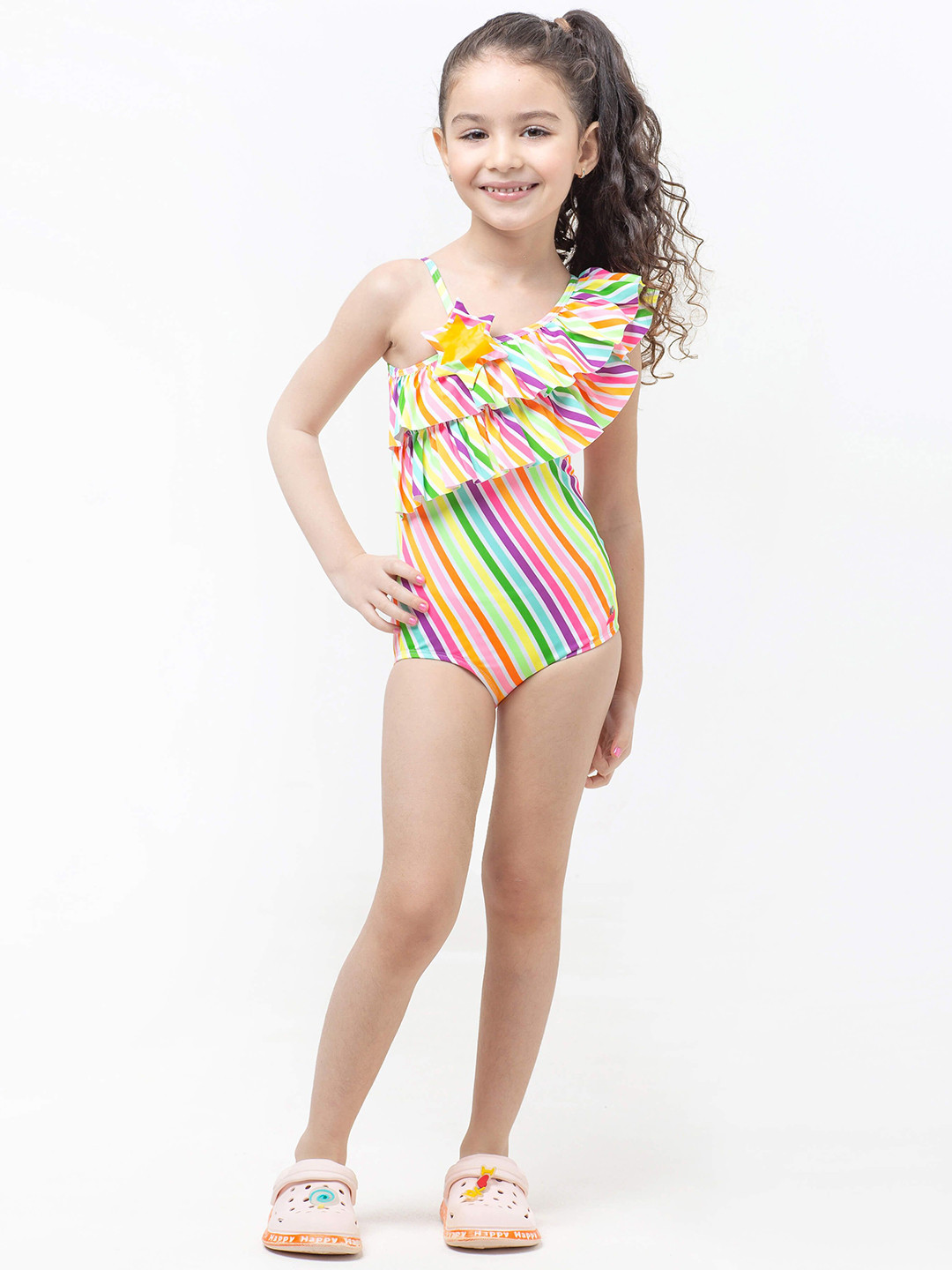 Anaario Girls Multicolored Pinstripes Tropical Squeeze Maillots