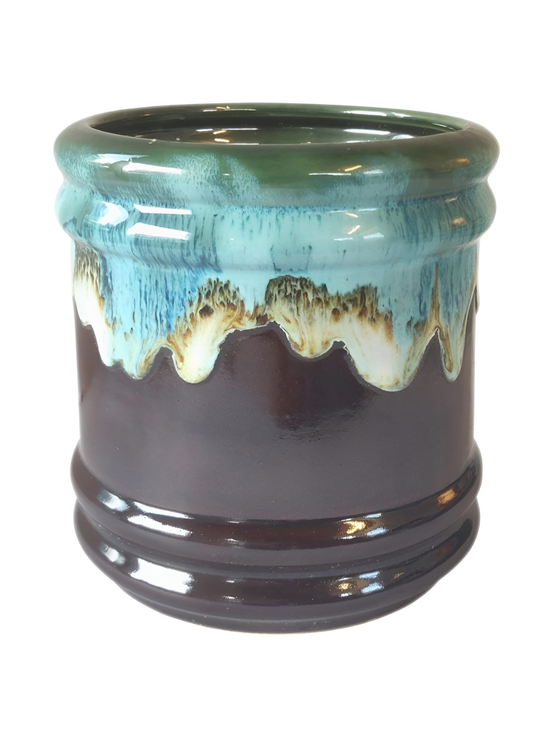 Urbanroots Blue and Brown Barrel Ceramic Planter