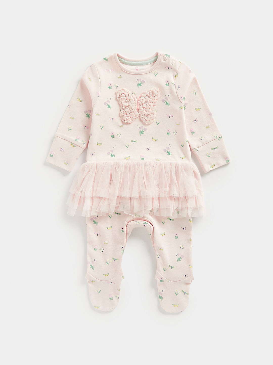 mothercare Girls Butterfly Printed Cotton Sleepsuit