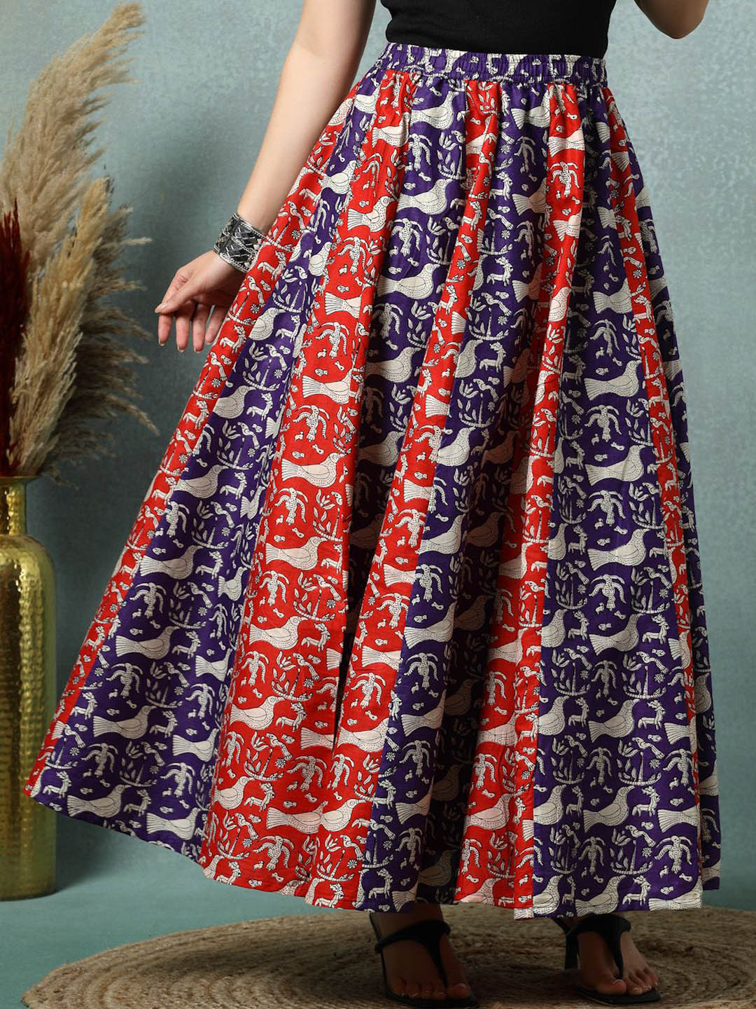 SUNEKH Printed Cotton Flared Maxi Skirt