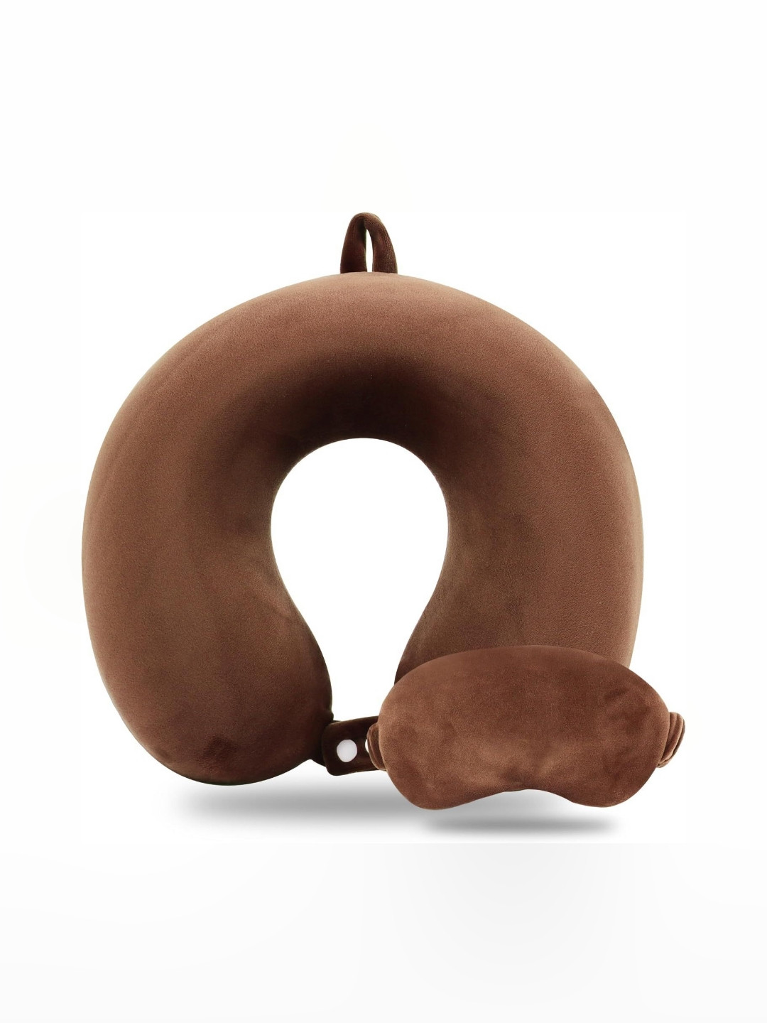 Pum Pum Brown Solid Polycotton Ultra Soft Set of 2 Ultra Soft Fibre Travel Pillow with Eye Mask-139 x 75 cm
