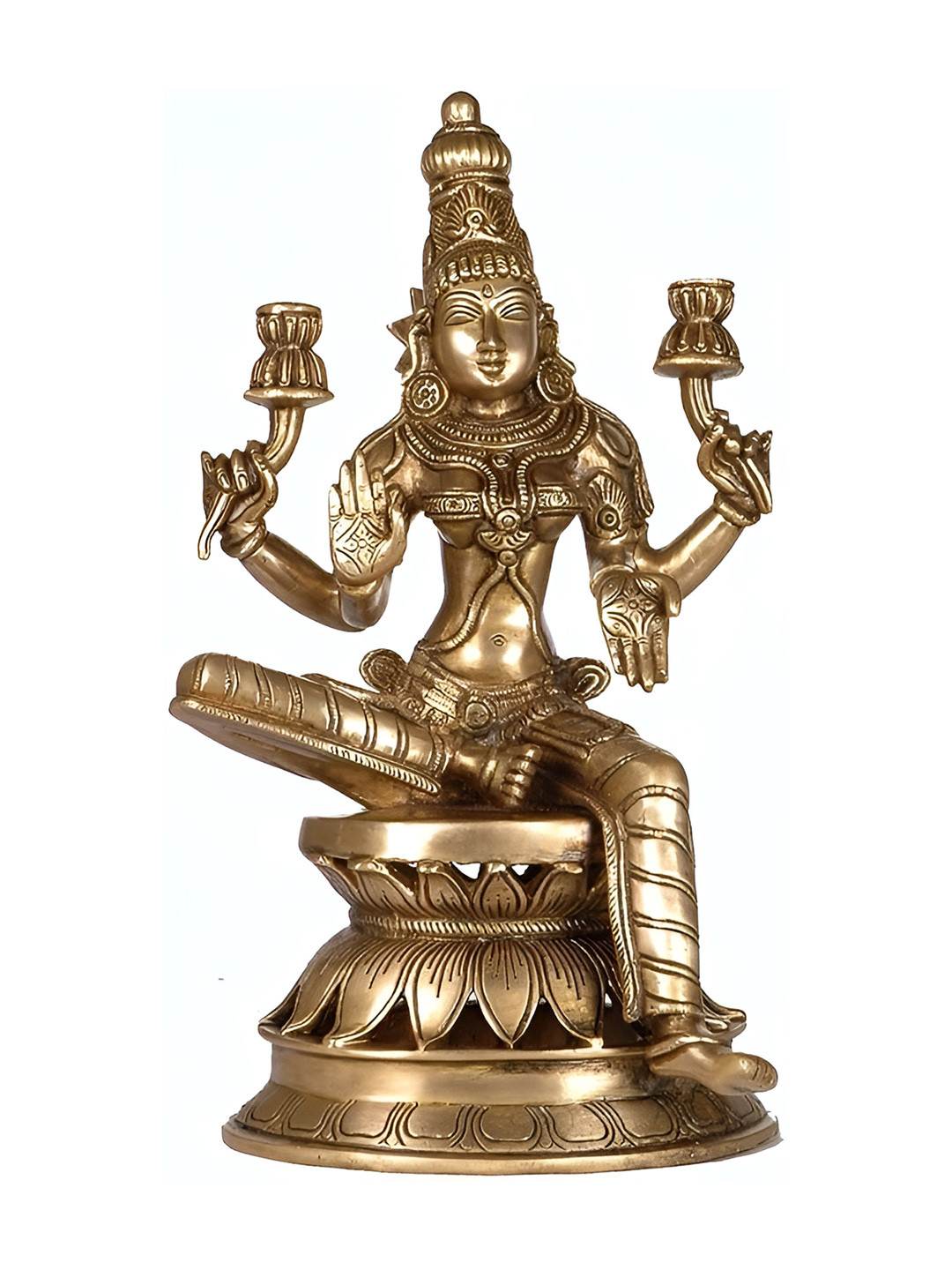 Exotic India Goddess Lakshmi As Visualized in The Atharva Veda Gold Brass Metallic Prayer Room Hand Made Medium Showpiece - 12 Inches