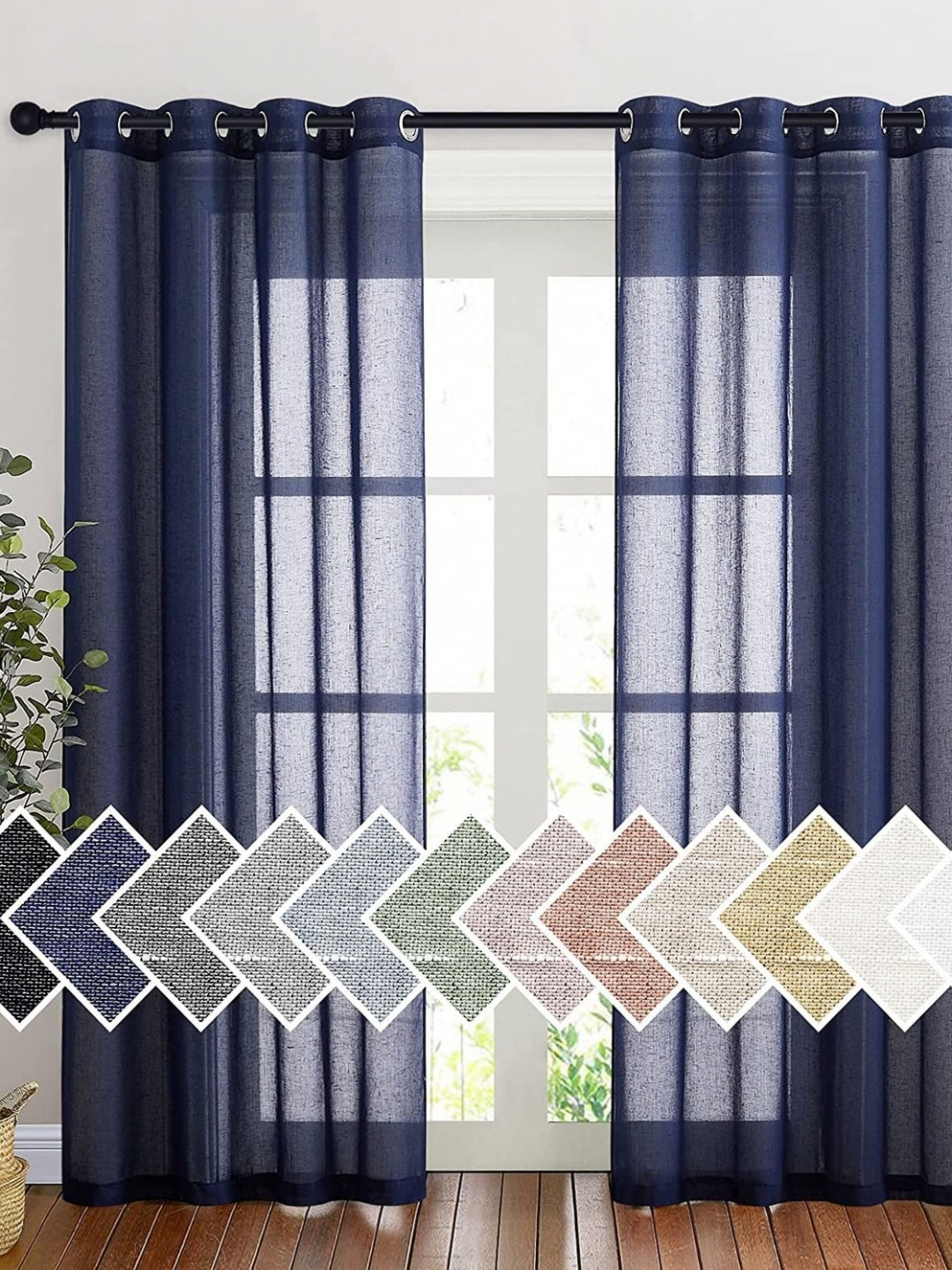 Galaxy Home Decor Blue 2 Pieces Sheer Linen Window Curtain