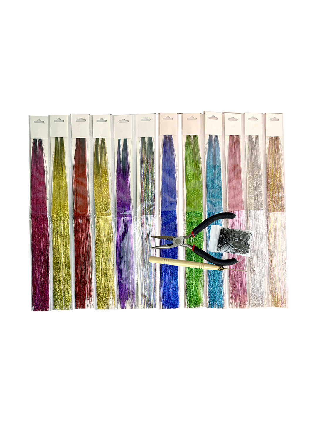 ABS Set Of 12 Clip In Straight Coloured Strand Hair Extension - Tinsel - 47 Inches