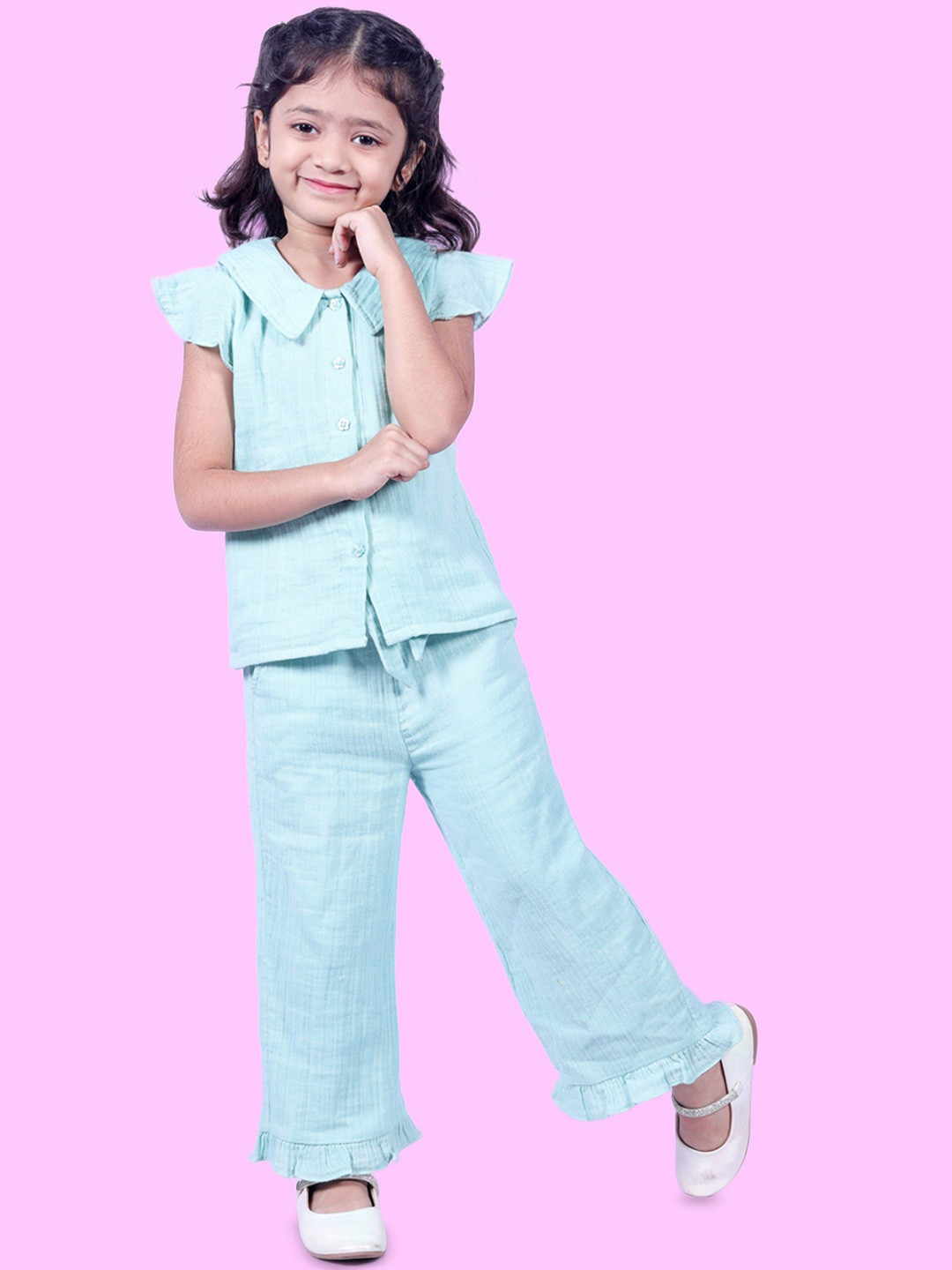 Nature Nook Kids Girls Peter Pan Collar Shirt With Trousers