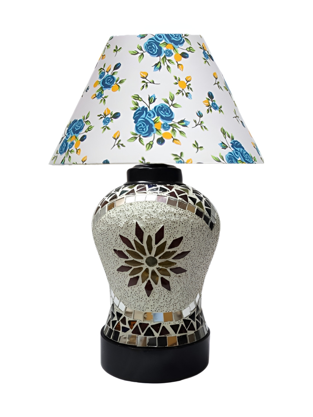 Aura Turquoise Blue Printed Mosaic Glass Traditional Frusturical Shaped Table Lamp
