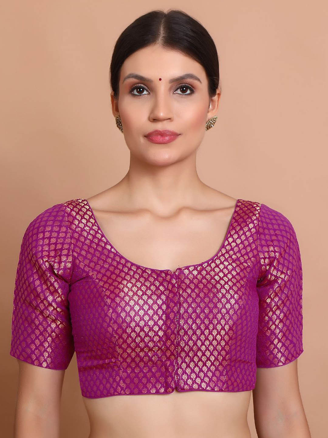 SALWAR STUDIO Brocade Round Neck Saree Blouse