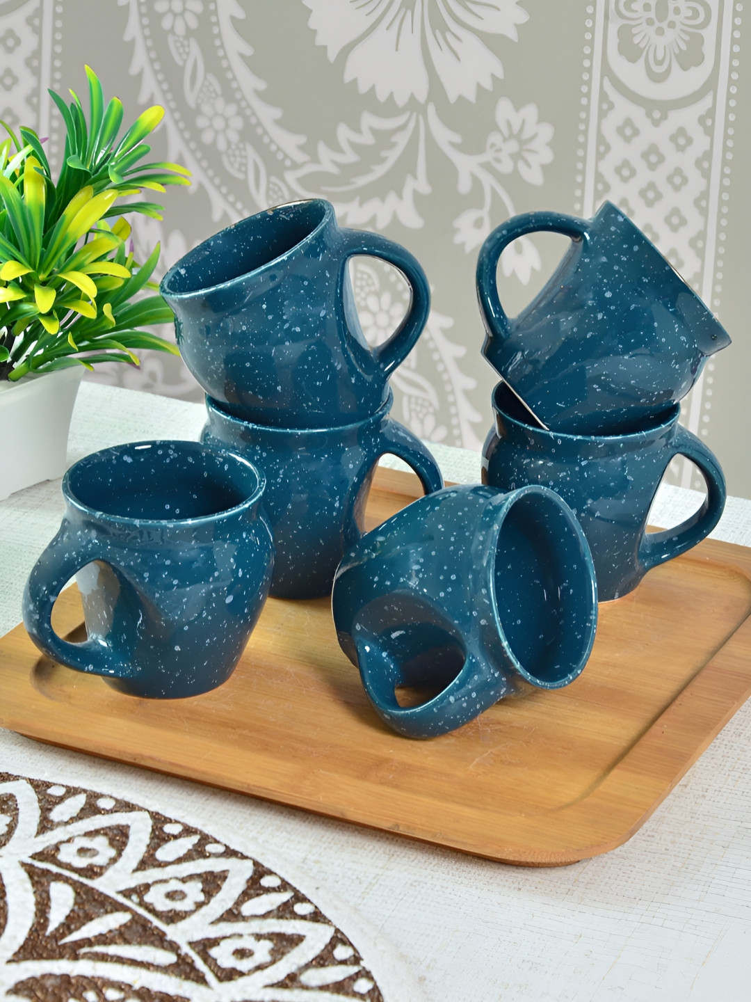 Myntra Elegant Homes Studio Pottery Blue Ceramic Handcrafted 6 Piece Cups-150ml