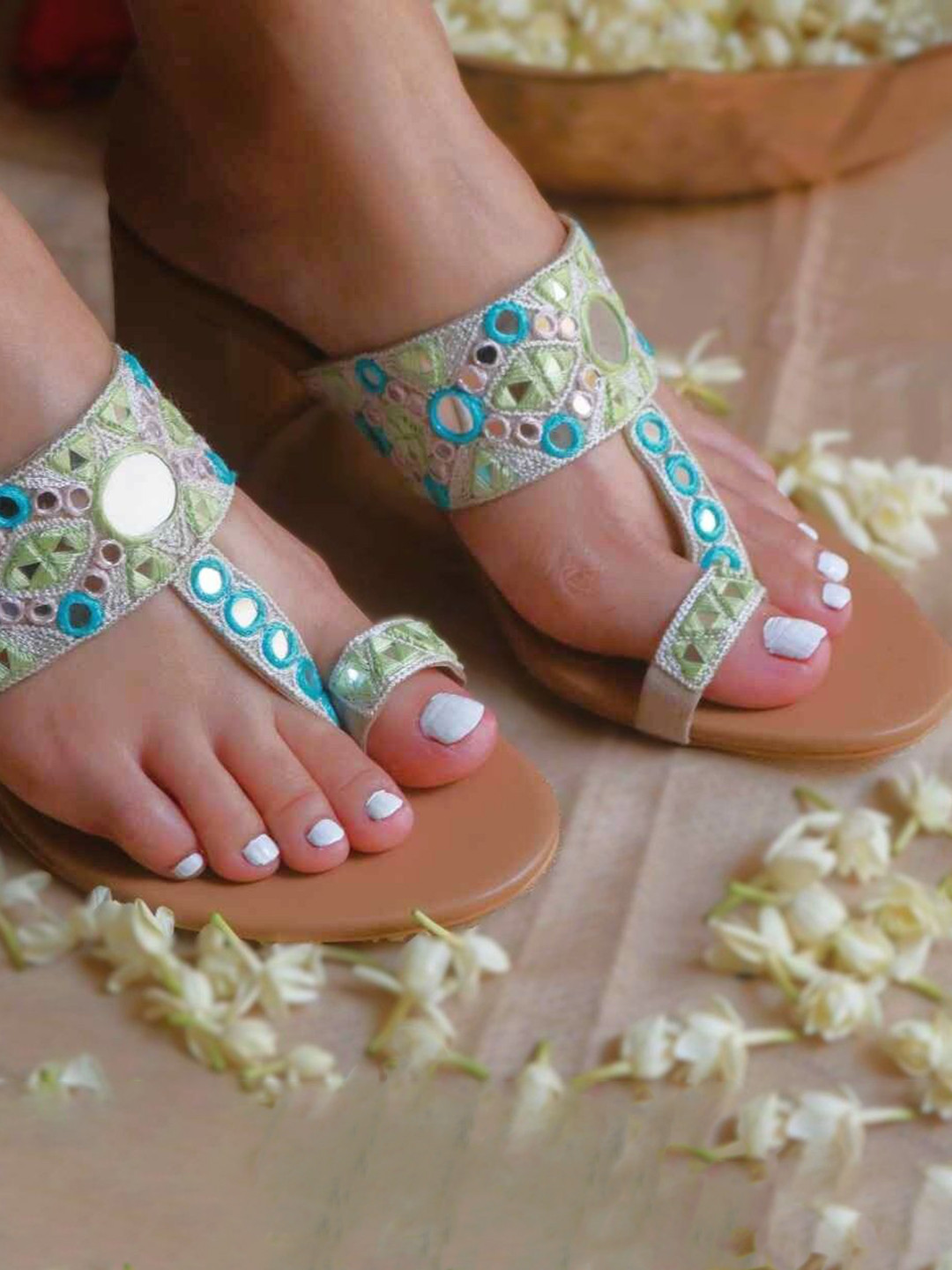 Amaryllis for her Women Blue Embellished Round Toe PU Block heel sandals for women