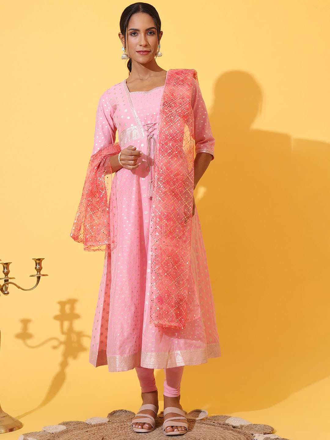 AURELIA Floral Woven Design Square Neck Kurta & Leggings With Dupatta
