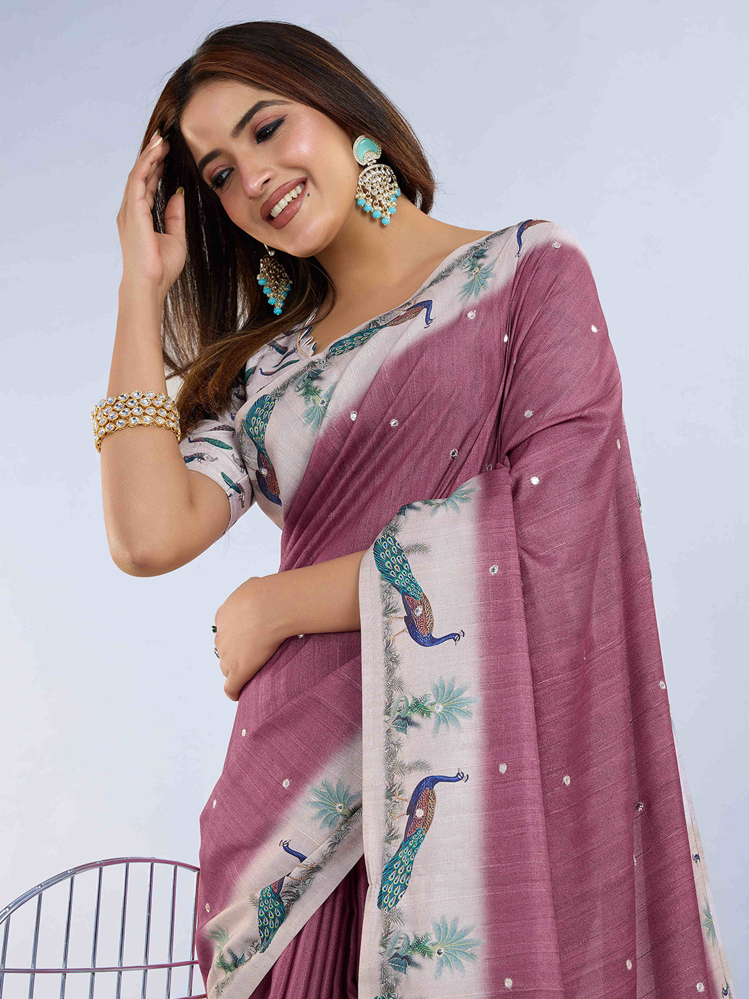 PBS PRINTS Embellished Mirror Work Saree