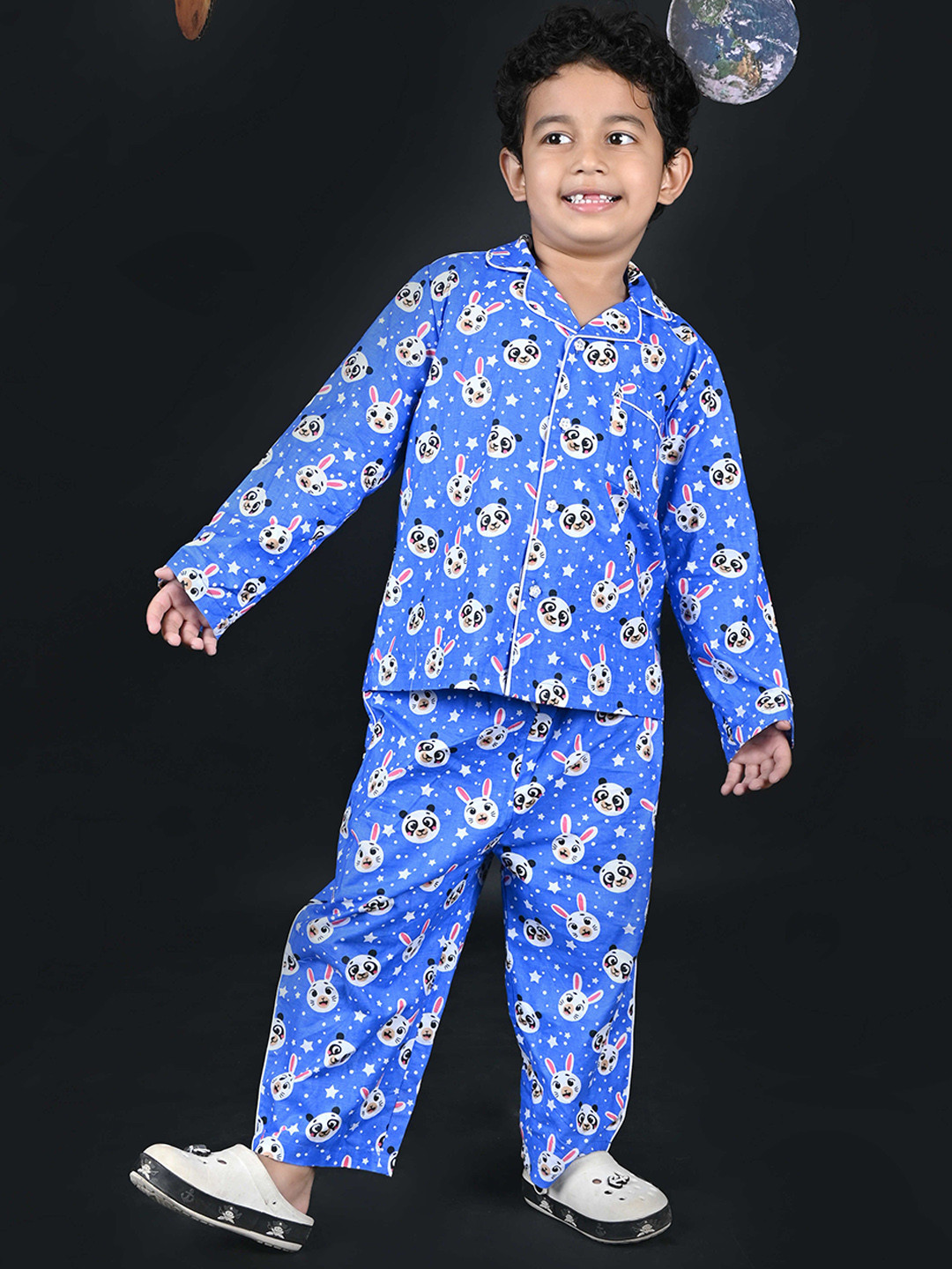 Nature Nook Kids Boys Conversational Printed Shirt Collar Pure Cotton Shirt With Pyjamas