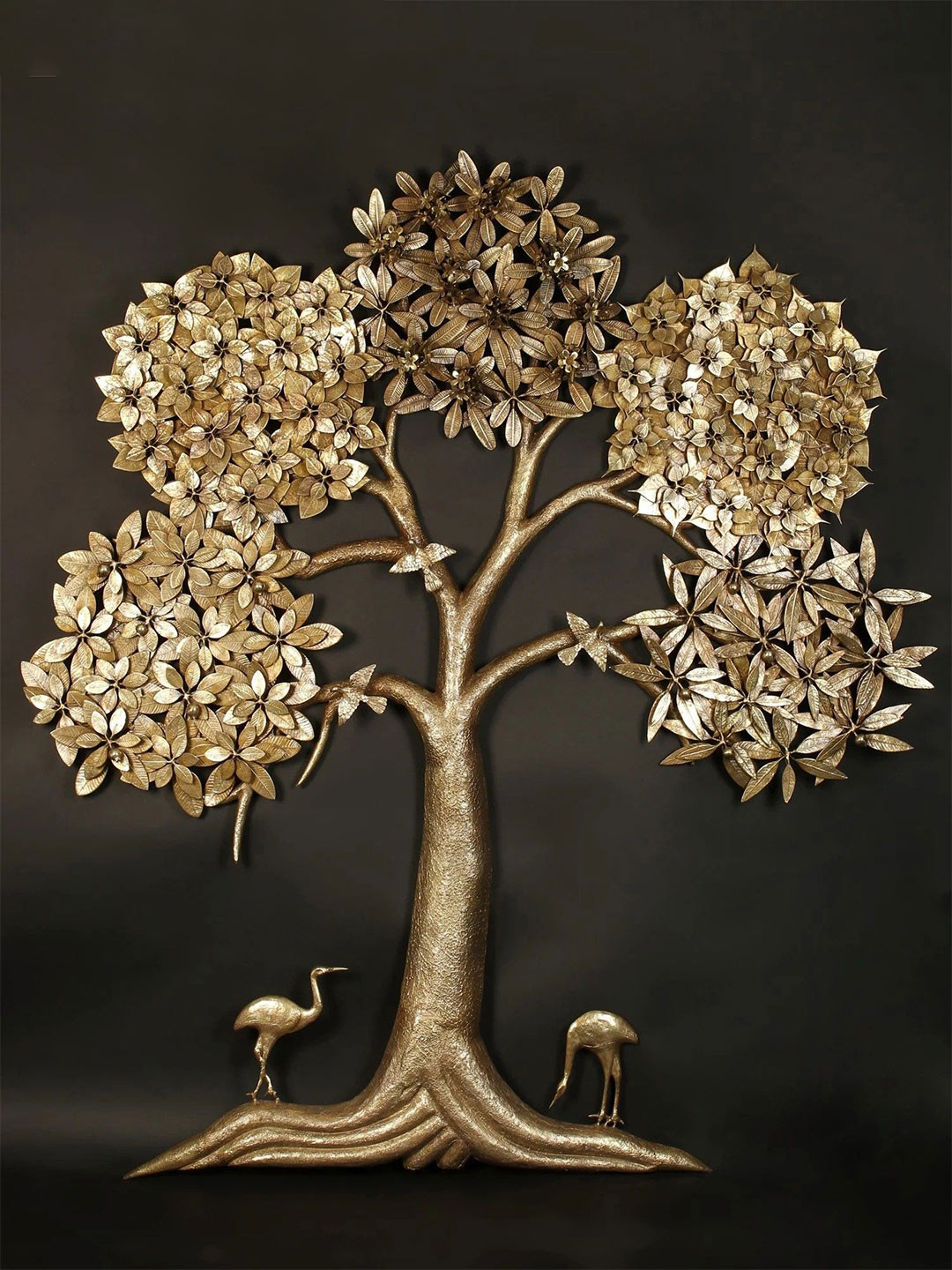 Exotic India Brass Tree of Life Floral Glossy Wall Mounted Hall Wall Hangings-73.6In