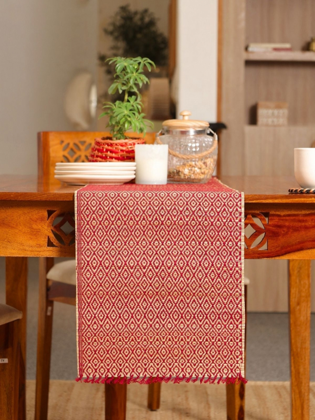 Peepul Tree Maroon Natural Grass Table Runner