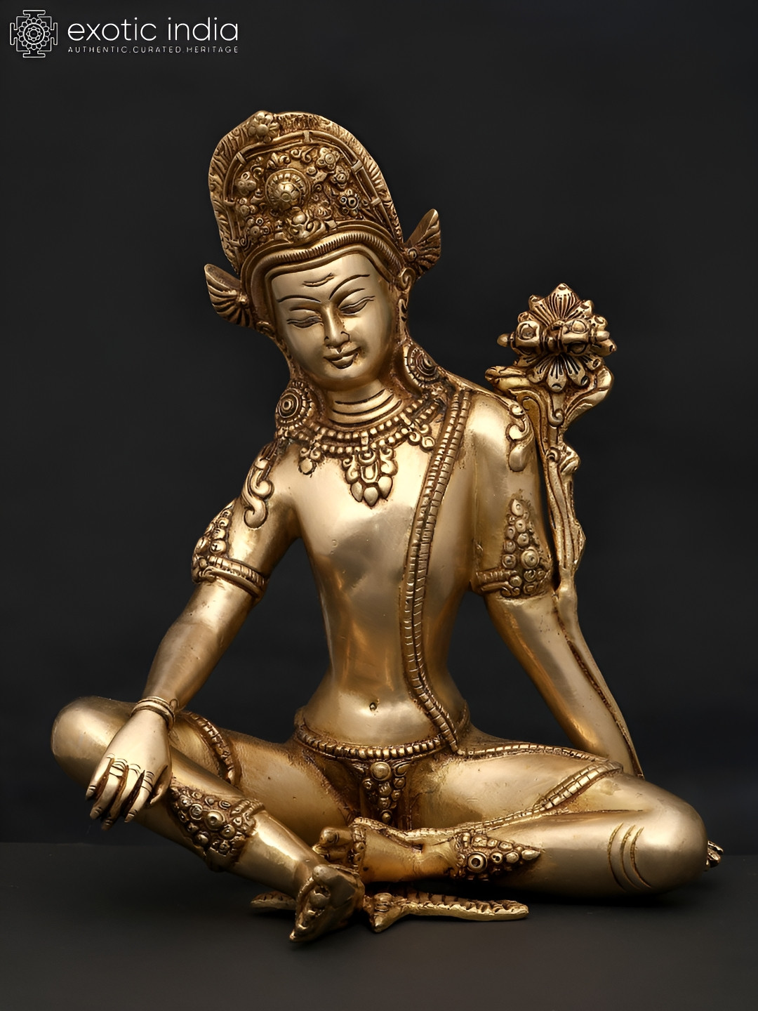 Exotic India indra Gold Brass Metallic Prayer Room Hand Made Medium Showpiece - 10.2 Inches