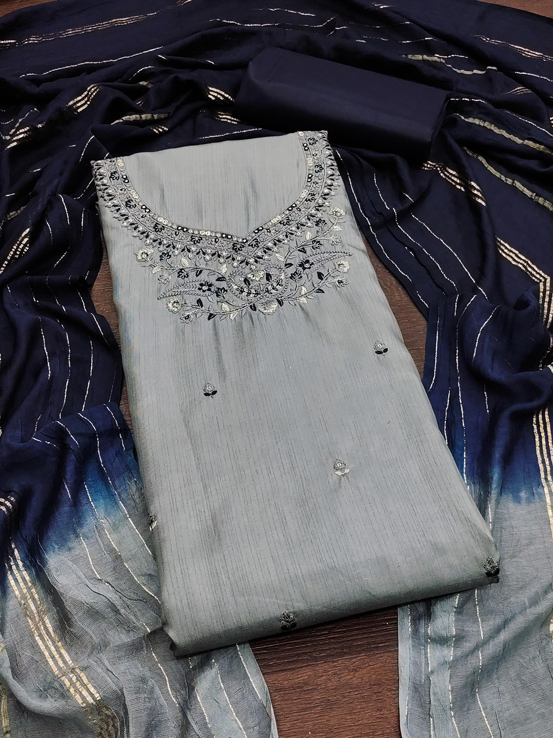 HERE&NOW Women Embroidered Unstitched Dress With Kurta Fabric Bottom Fabric and Dupatta