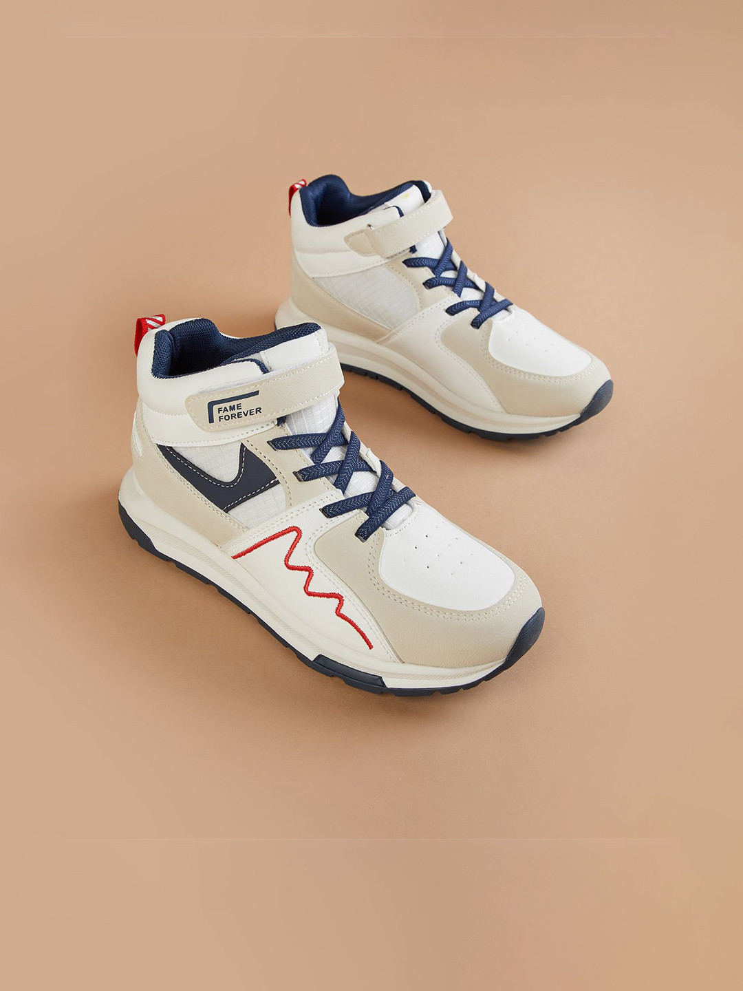 Fame Forever by Lifestyle Boys Beige Round Toe High-Top Sneakers
