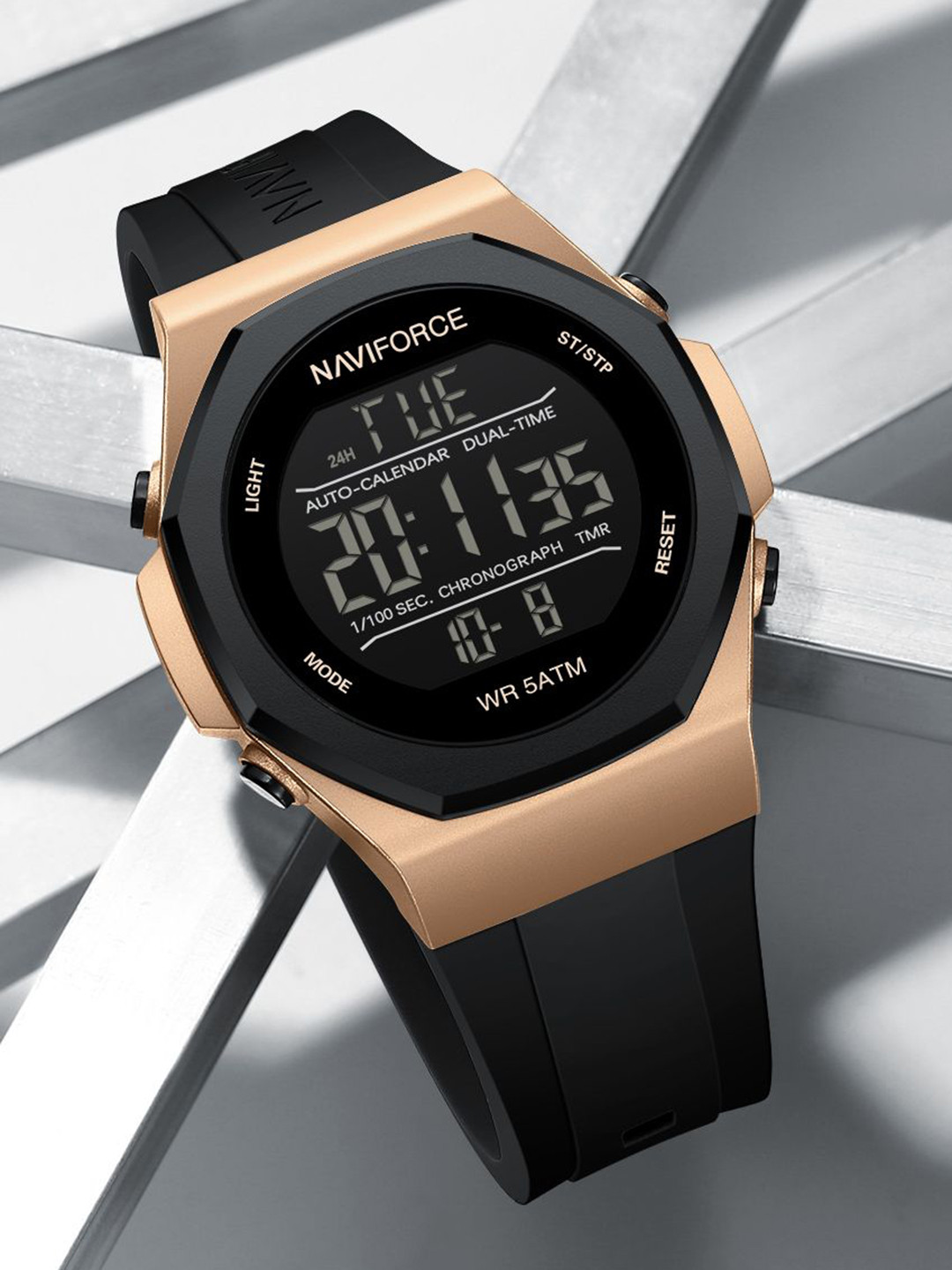 Naviforce Men Round Dial & Straps Digital Watch NF7117 RG B