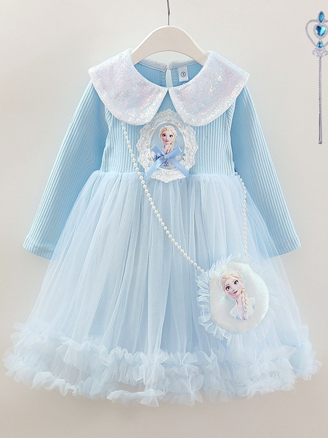 YK Girls Frozen Pinted Embellished Sequined Dress