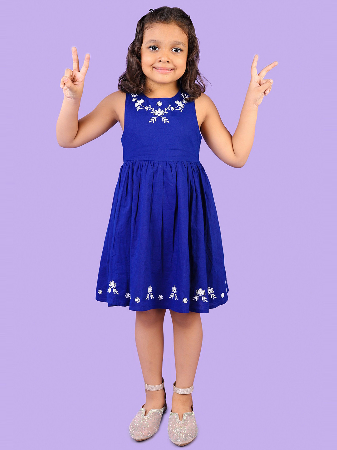 Nature Nook Kids Girls Embroidered Cotton Fit & Flare Dress