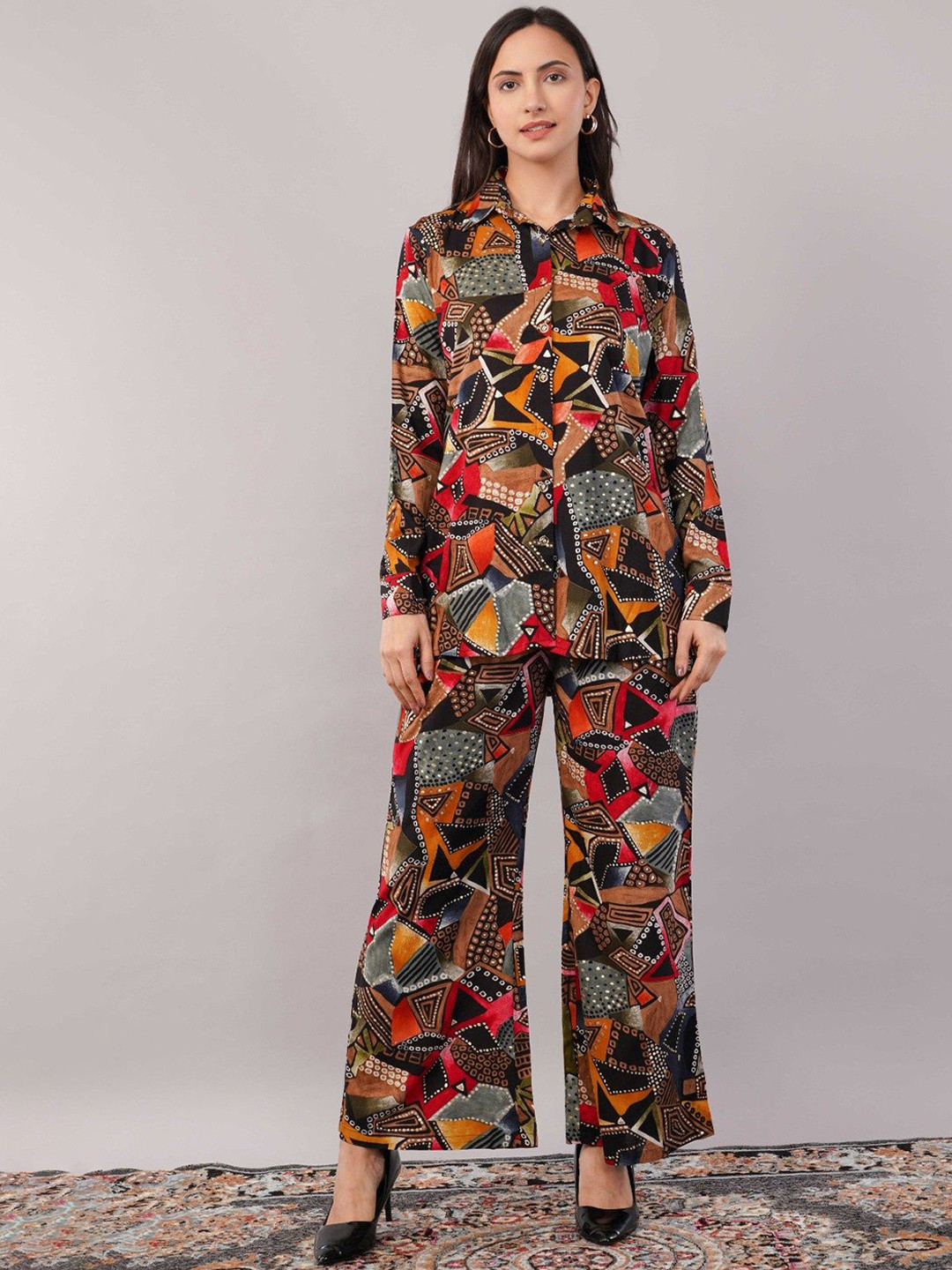 chia fashions Printed Shirt & Trousers Co-Ord Set