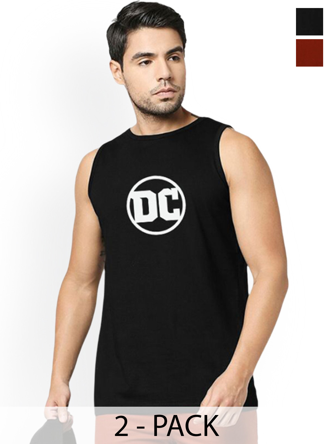 Organic Chics Pack Of 2 Printed Cotton Tank Vests Black DC - Maroon Batman_S