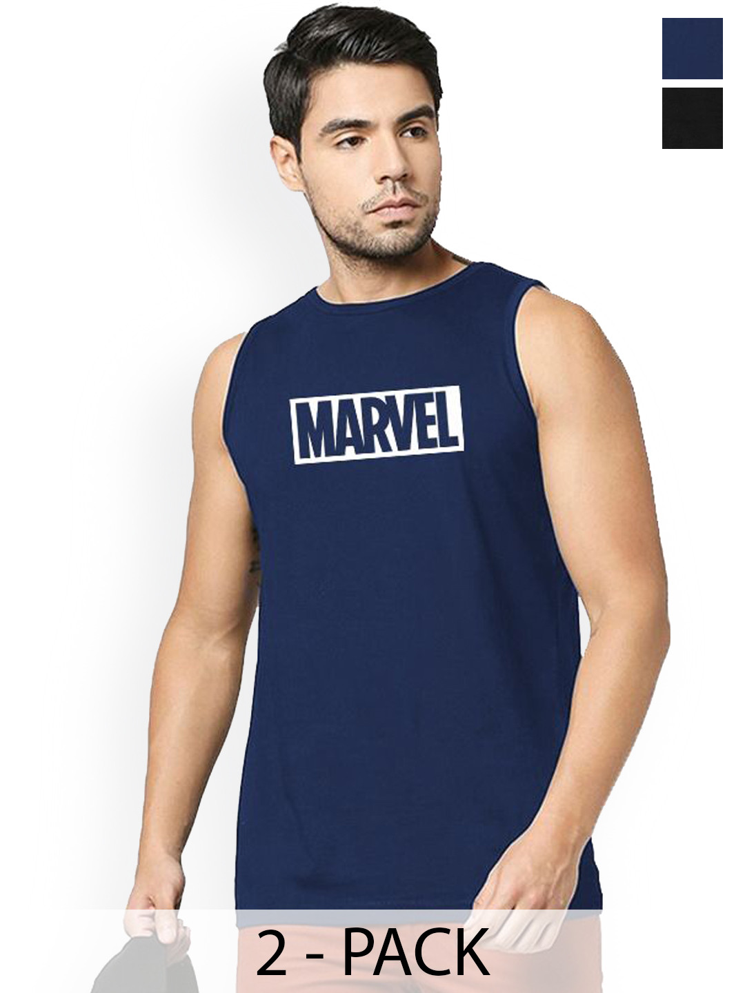 Organic Chics Pack Of 2 Printed Cotton Tank Vests Navy Marvel - Black Punisher_S