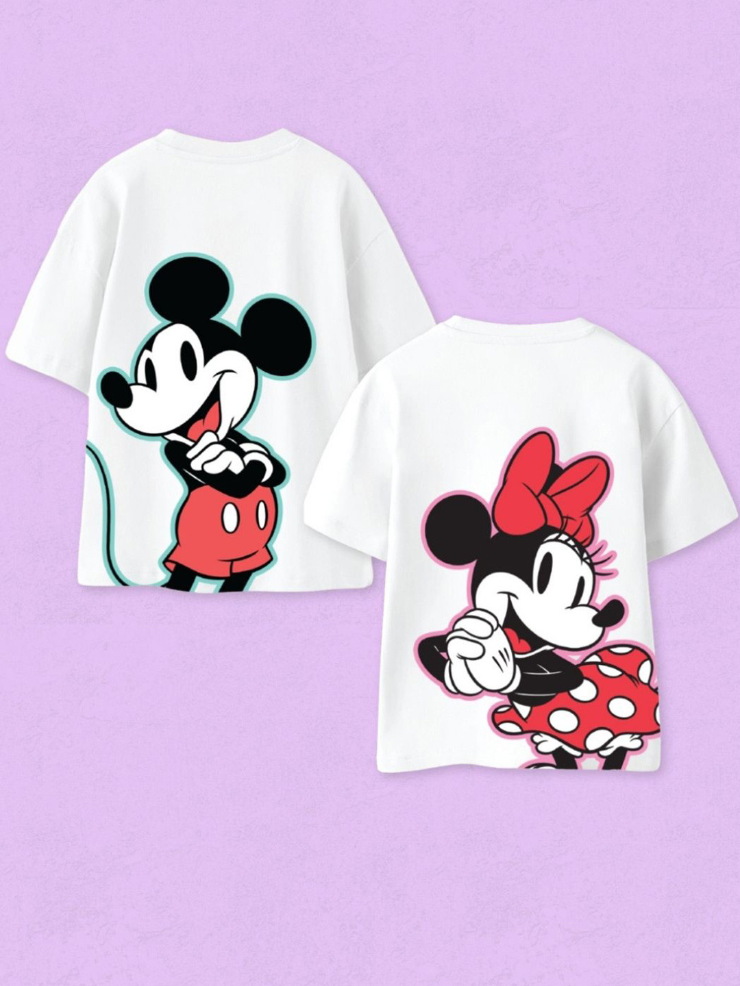 Nap Chief Kids Unisex Pack of 2 Mickey & Minnie Mouse Pure Cotton Oversized T-shirts