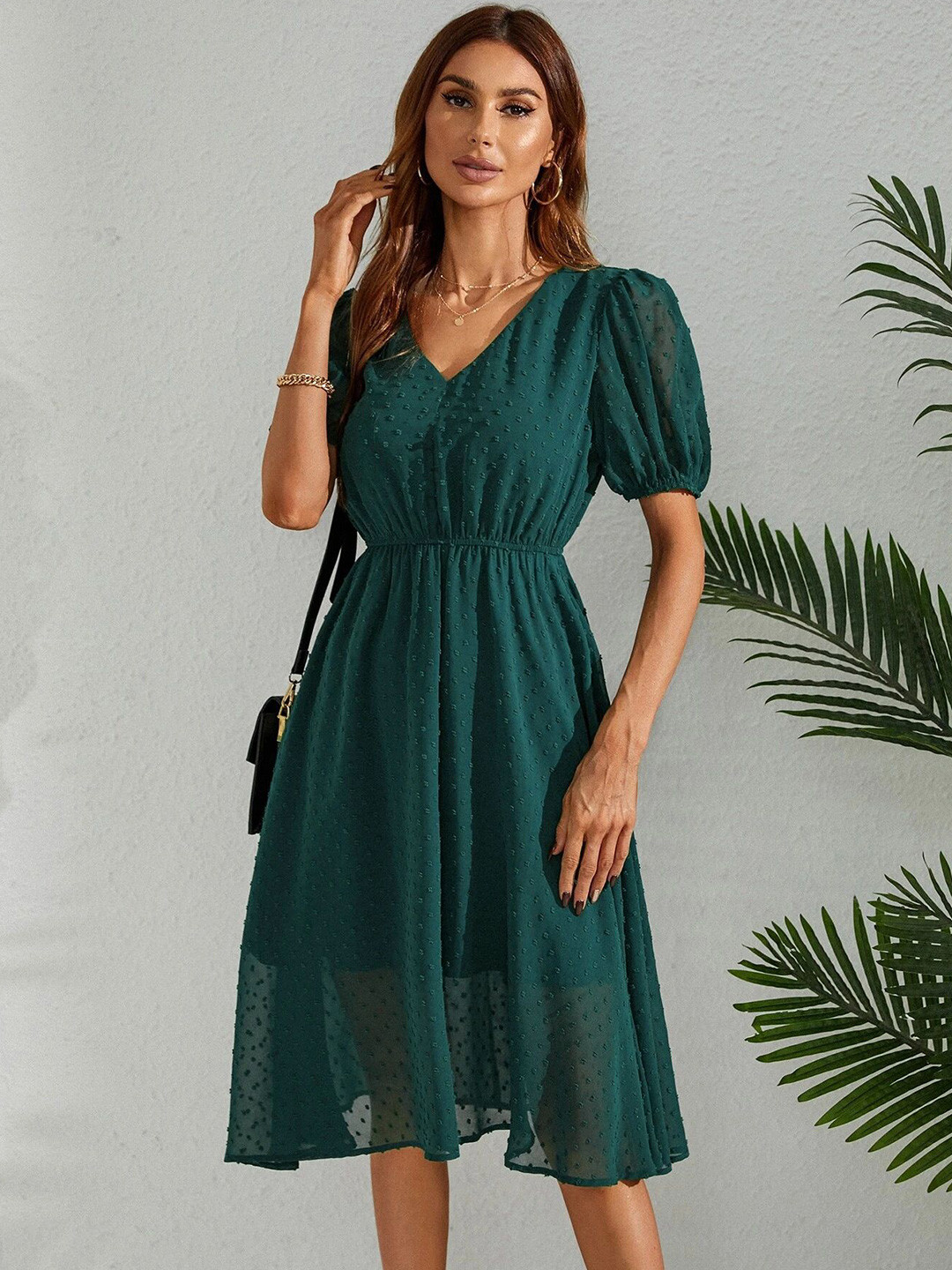 FERY LONDON Puff Sleeve Georgette Fit & Flare Dress