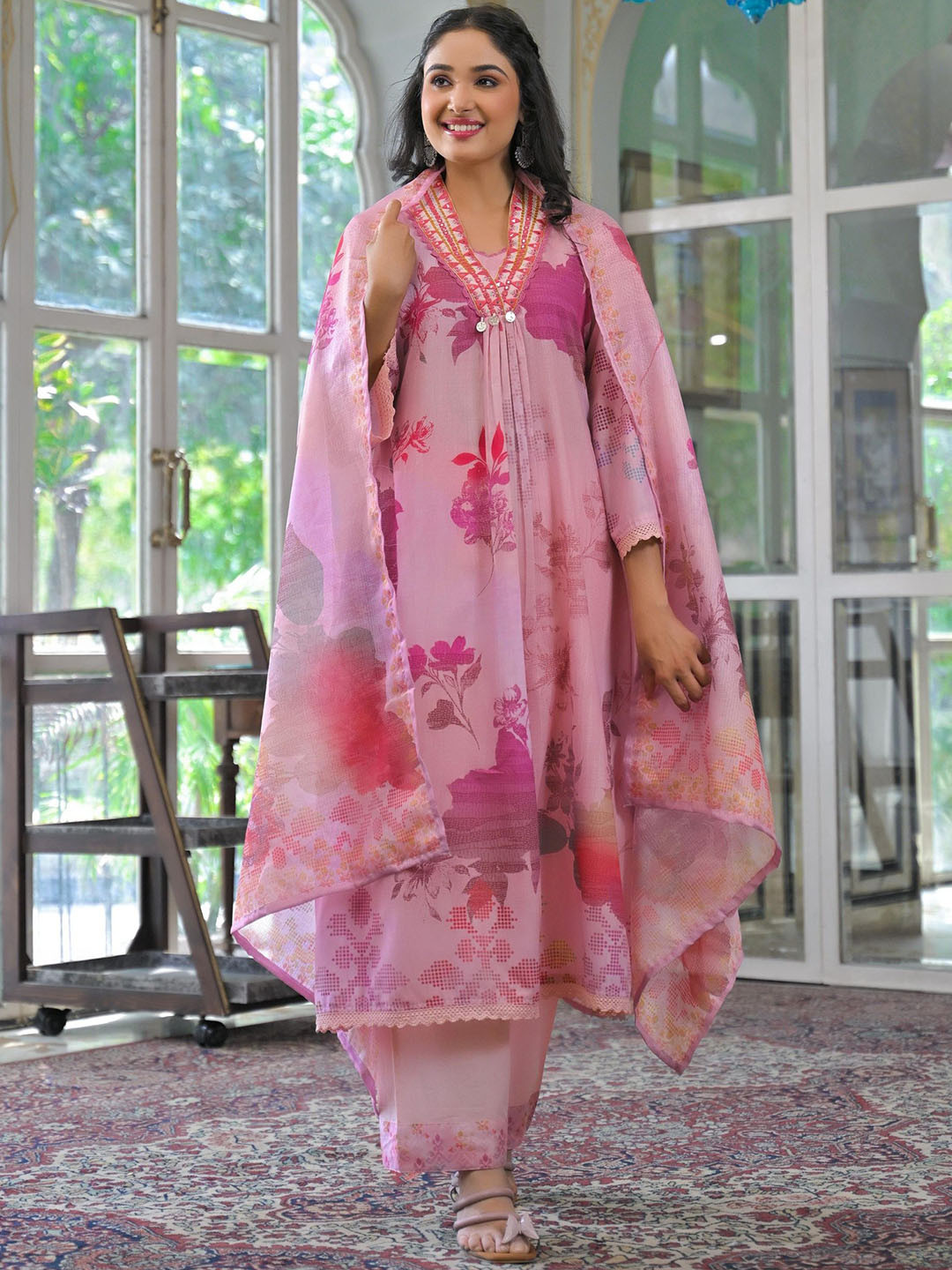 AUTUMN LANE Women Lakshita Rose Printed Cotton Suit Set