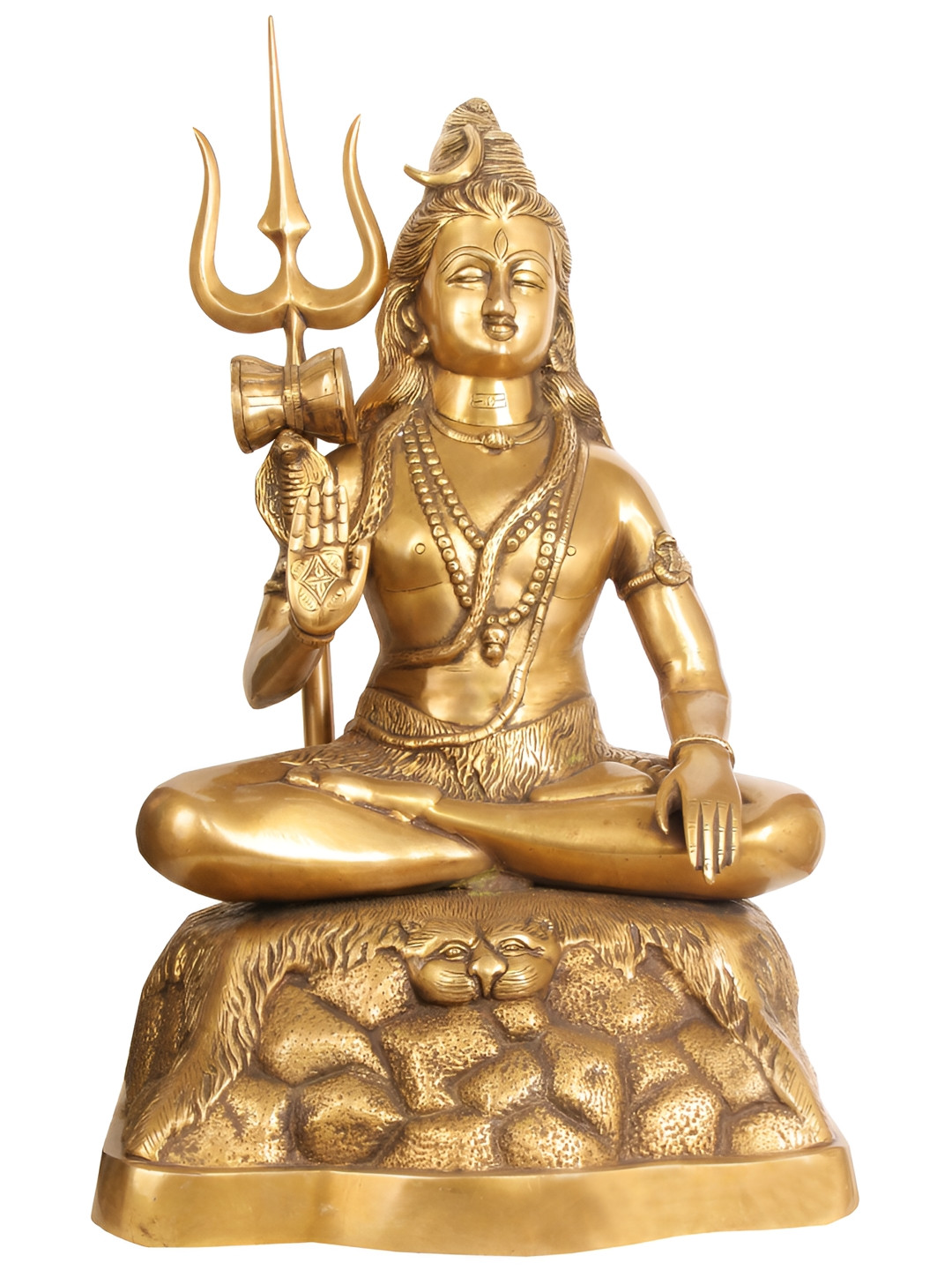 Exotic India Blessing Shiva Gold Brass Metallic Prayer Room Hand Made Large Showpiece - 21 Inches