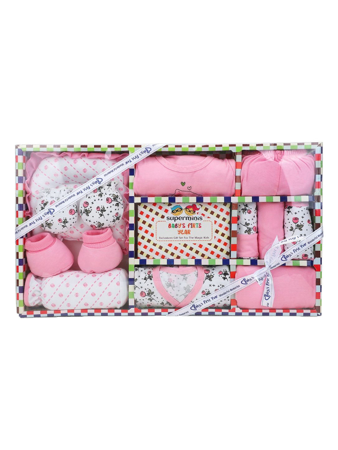 Superminis Infants 11-Pcs Checked Cotton Baby Clothing Gift Set