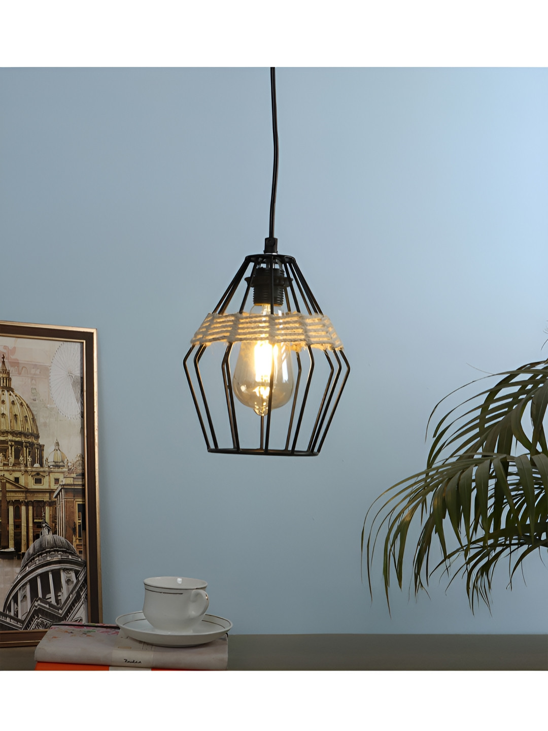 Two Moustaches Black & Off White Textured Diamond Shape Metal Hanging Ceiling Lamp