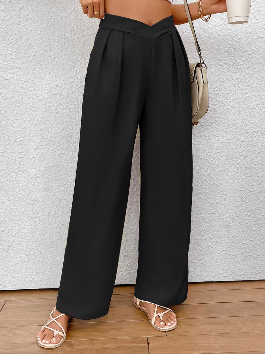 all about you Women Solid Flat-Front Mid-Rise Loose Fit Parallel Trousers