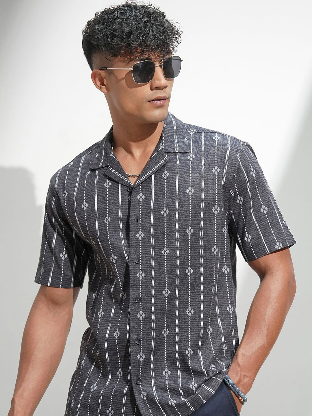 HIGHLANDER Men Comfort Relaxed Fit Floral Printed Cuban Collar Cotton Casual Shirt
