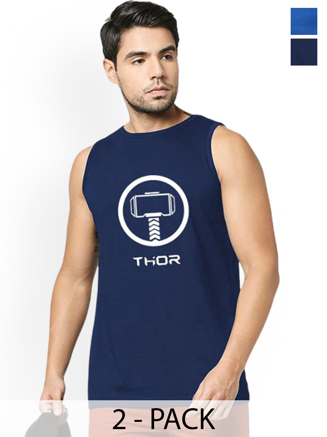 Organic Chics Pack Of 2 Printed Cotton Tank Vests Royal Captain - Navy Thor_S
