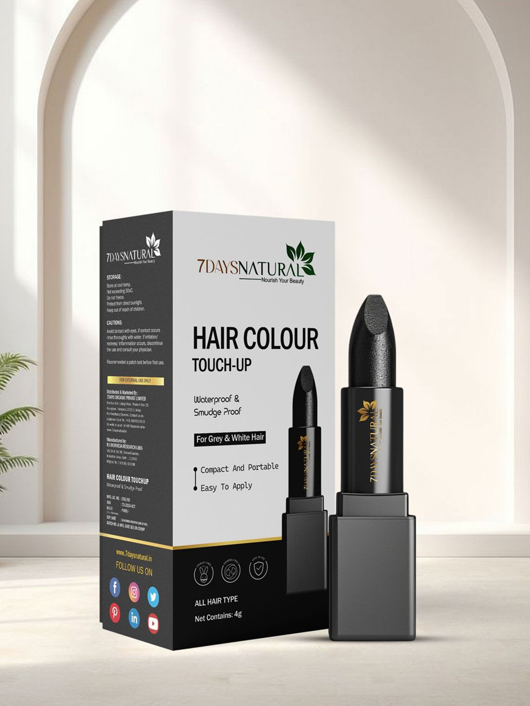 7DAYSNATURAL Set Of 3 Natural Hair Colour Touch-Up Stick - 4g Each - Black