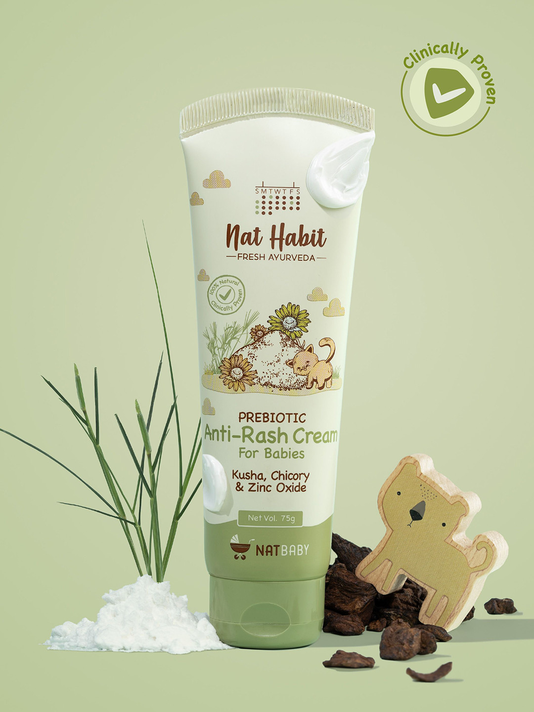 Nat Habit Kids Prebiotic Anti-Rash Cream with Kusha & Coconut Oil Chemical-Free & Safe 75g