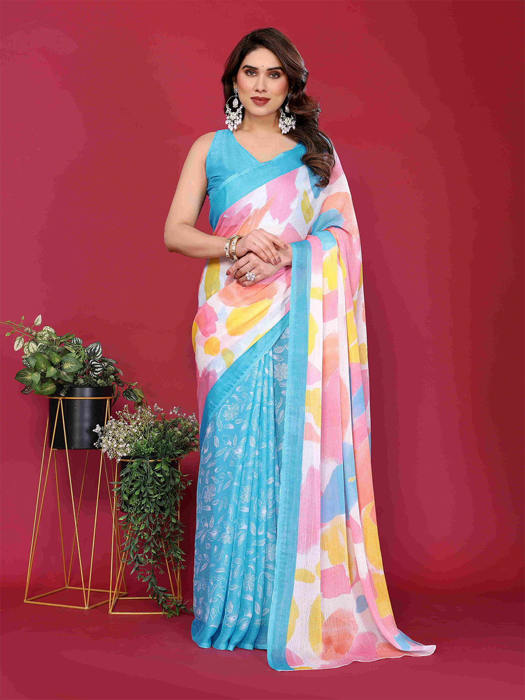 CATCHY FOREVER Poly Chiffon Designer Saree