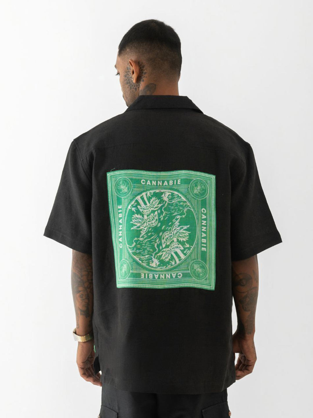 Cannabie Men Relaxed Fit Graphic Printed Cuban Collar Casual Shirt