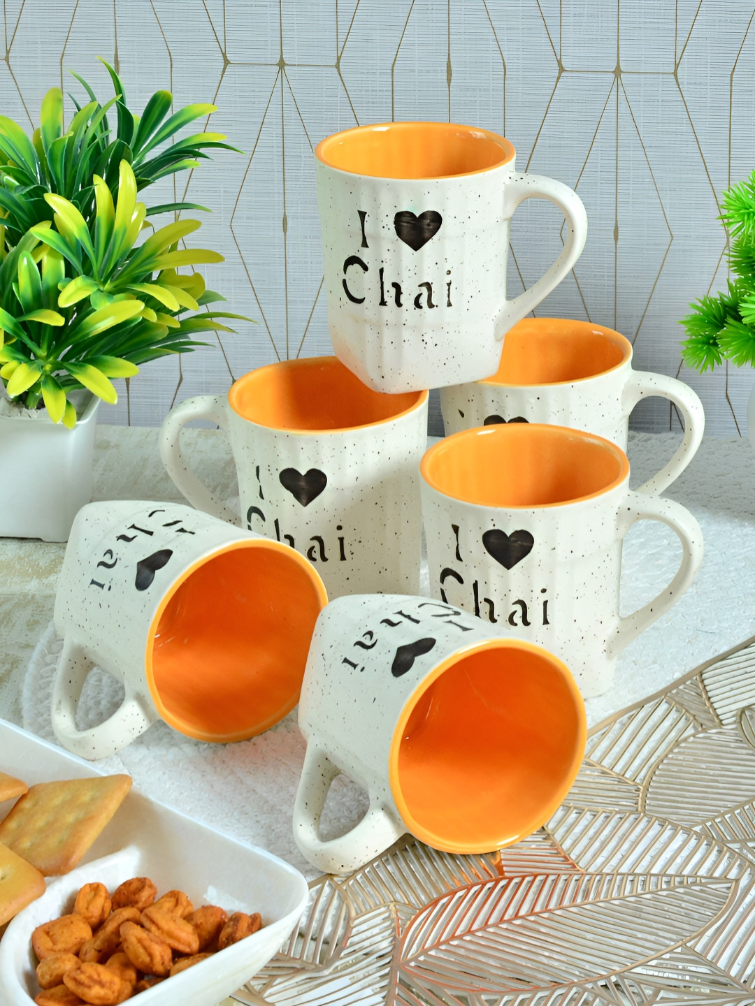 Myntra Elegant Homes Best Father Orange Typography Ceramic Handmade 6 Piece Cups-140ml