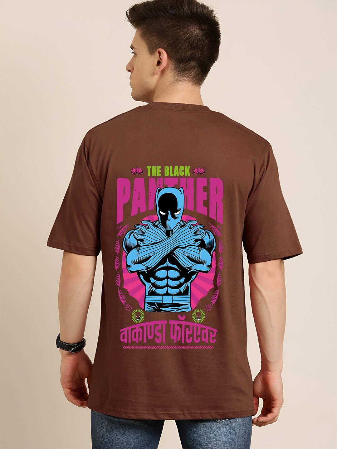 Jack Paris Men Black Panther Graphic Printed Relaxed Fit Cotton T-shirt