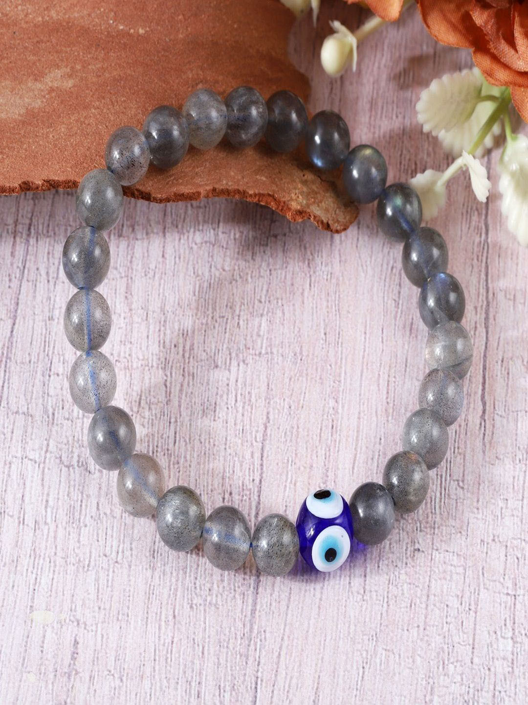 Nirvana Labradorite & Evil Eye Beaded Elasticated Bracelet