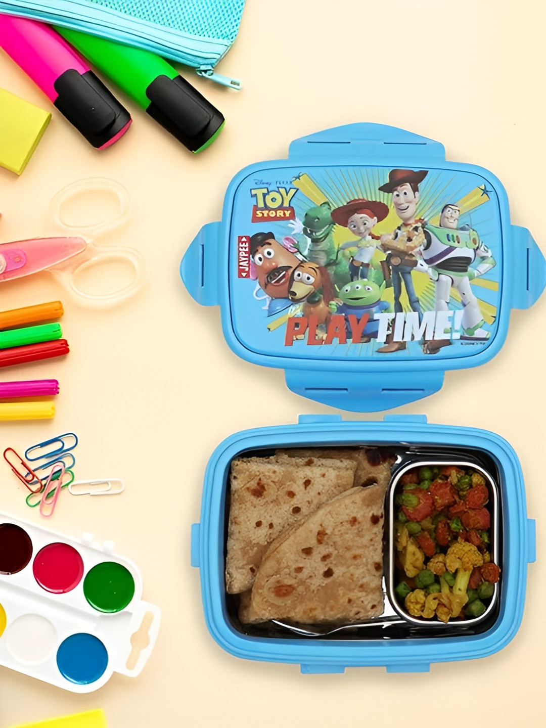 JAYPEE Steeltek Junior Disney Toy Story Easy to Clean 3PCs Lunch Box With Spoon and Fork