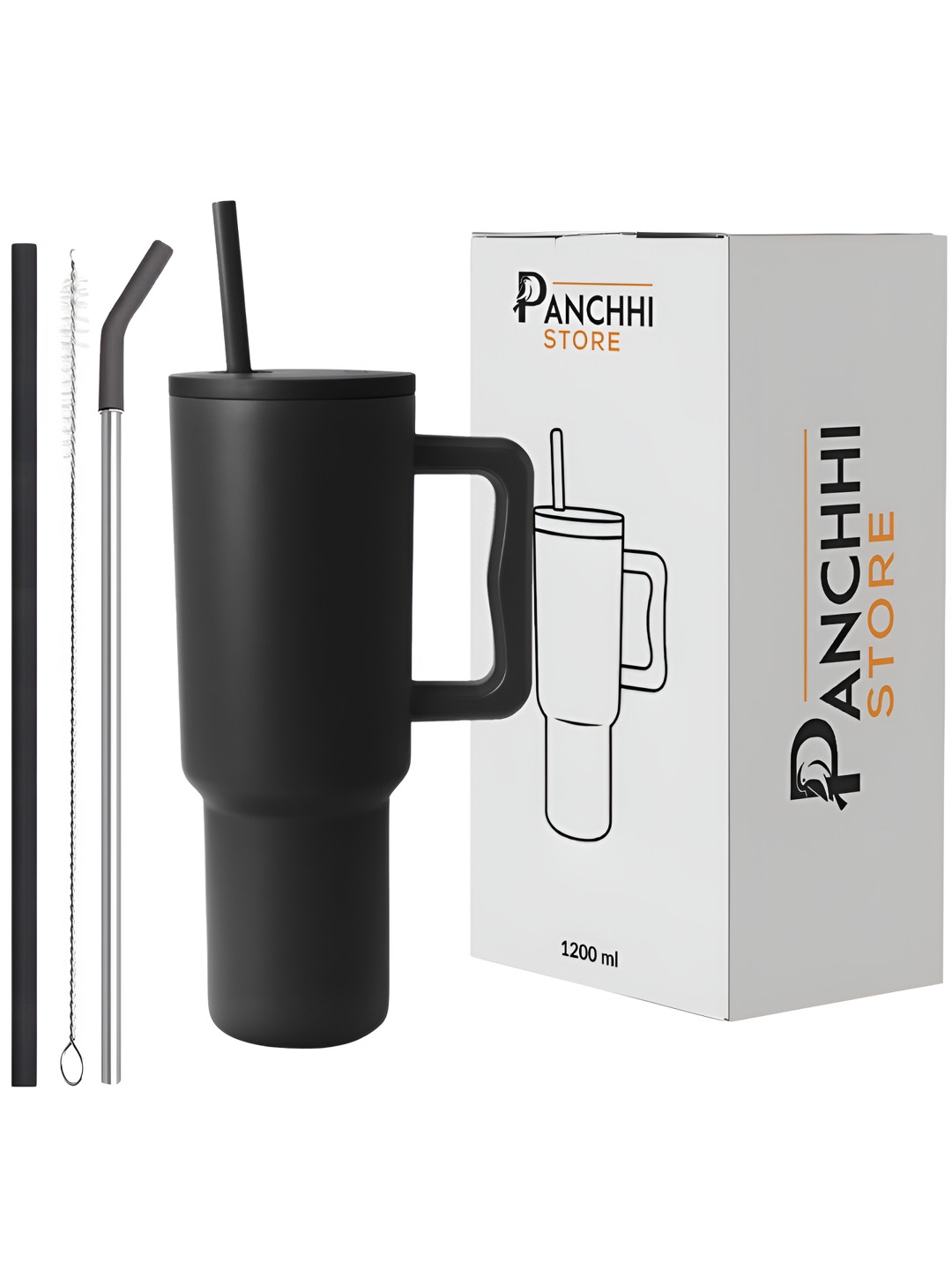Panchhi Store Personalised Marriage Anniversary Black Stainless Steel Dishwasher Safe Mug with Straw and Lid-1.2L