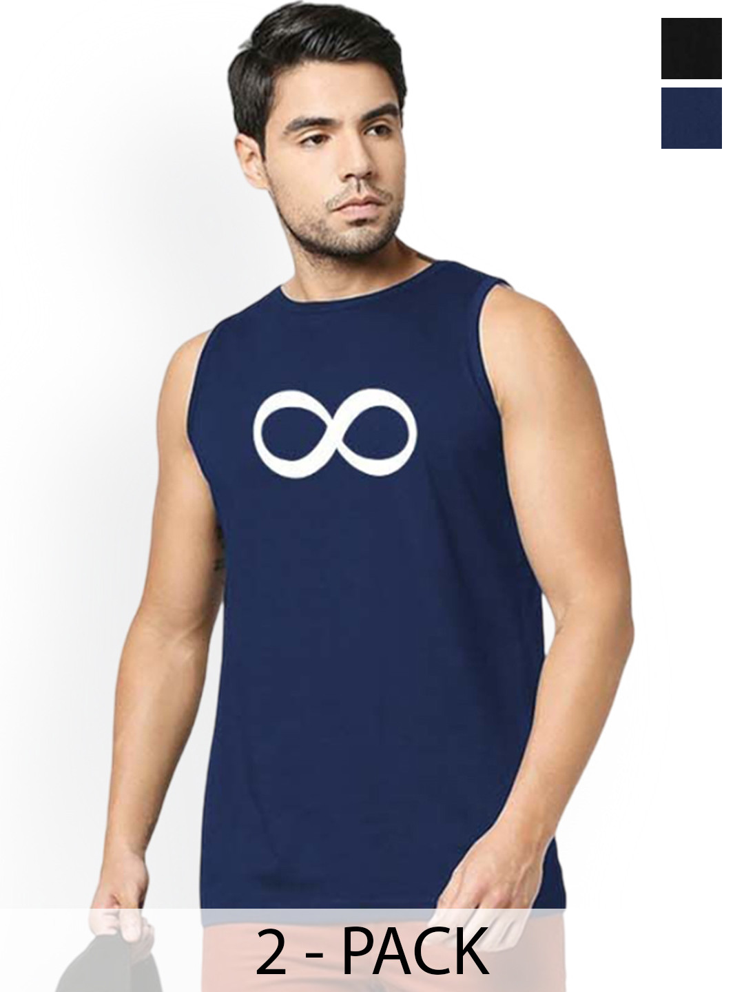 Organic Chics Pack Of 2 Printed Cotton Tank Vests Black Marvel - Navy Infinity_S