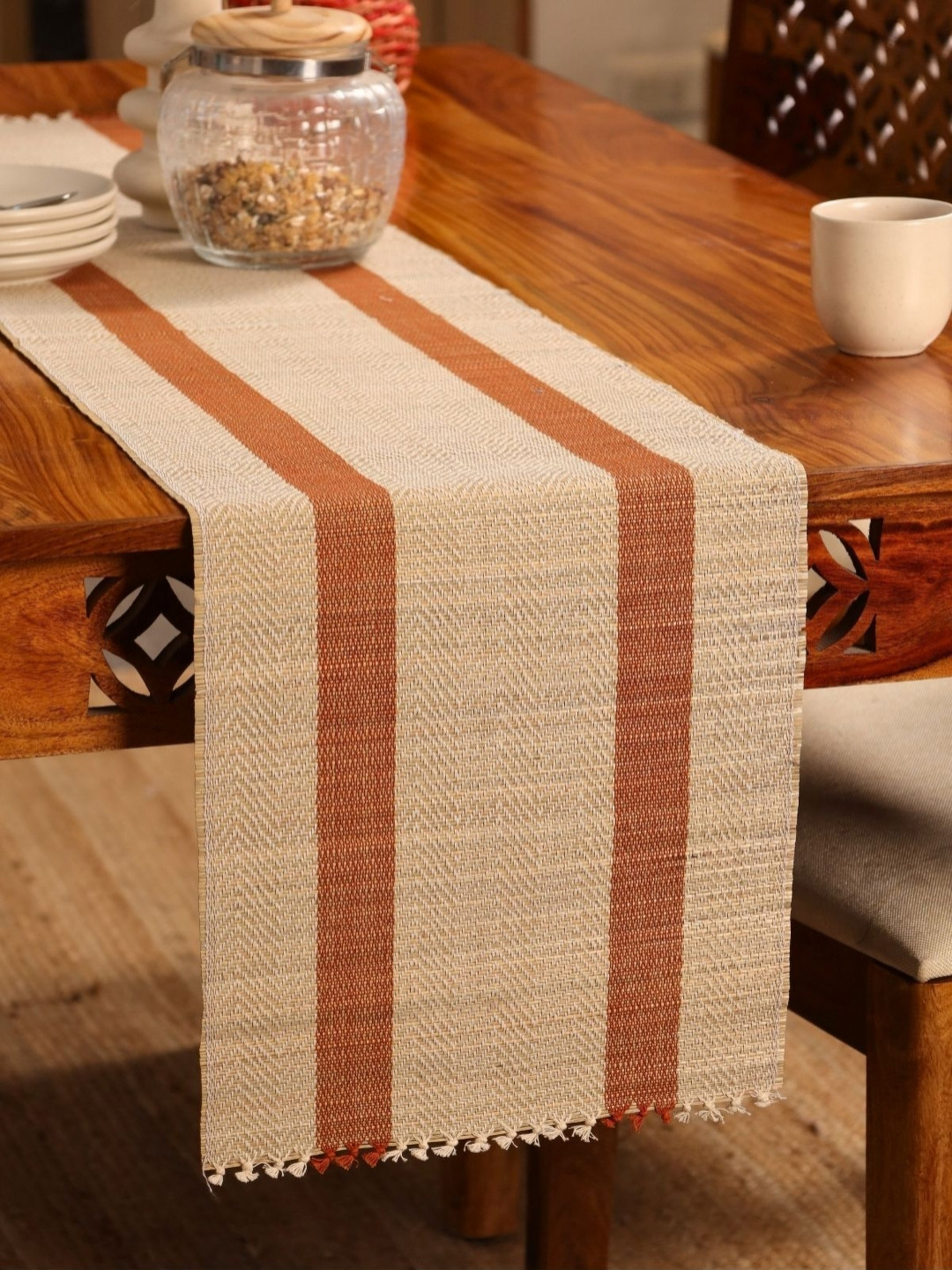 Peepul Tree Rust & Off White Natural Grass Table Runner