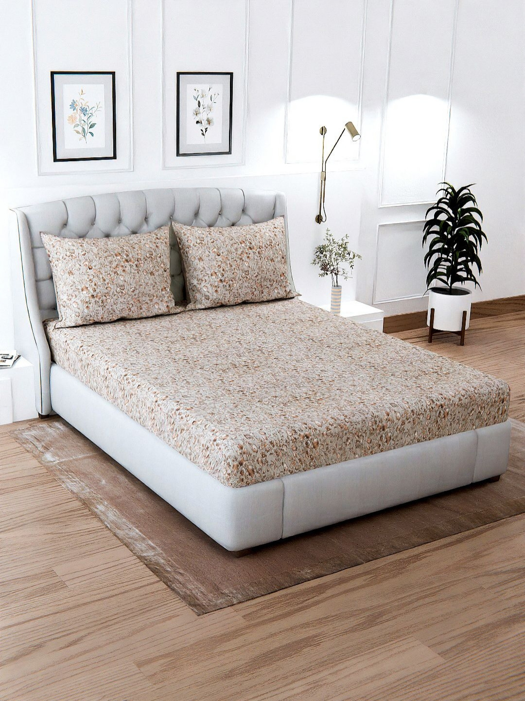 Signature Lilly Mustard Floral Microfiber 120 TC King Superfine Bedsheet with 2 Pillow Covers-89 x 96 inches