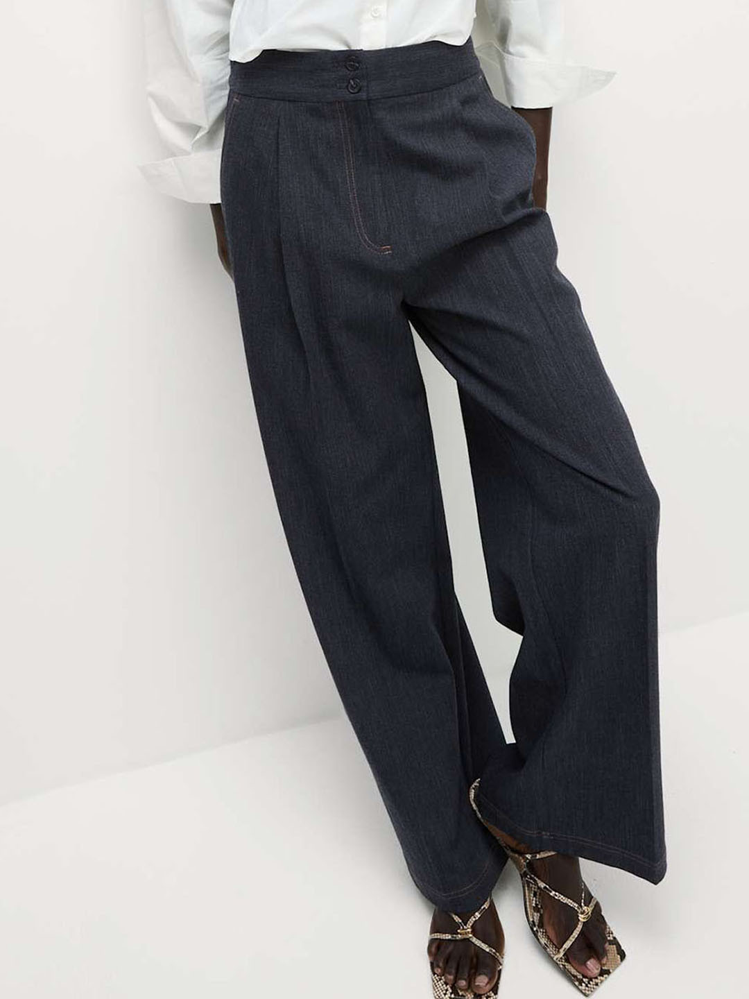 Marks & Spencer Cotton Blend Denim Look Wide Leg Trouser